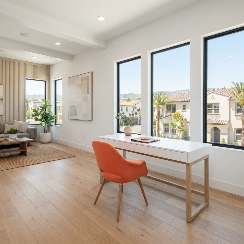 An inviting and clean model home sales office interior