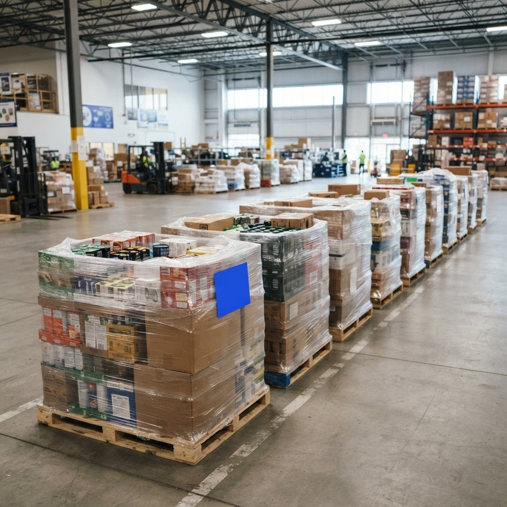 Neatly arranged pallets prepared for freight consolidation