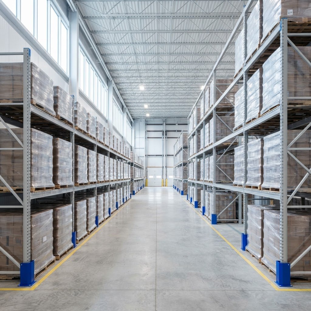 Clean and organized warehouse storage racks for freight