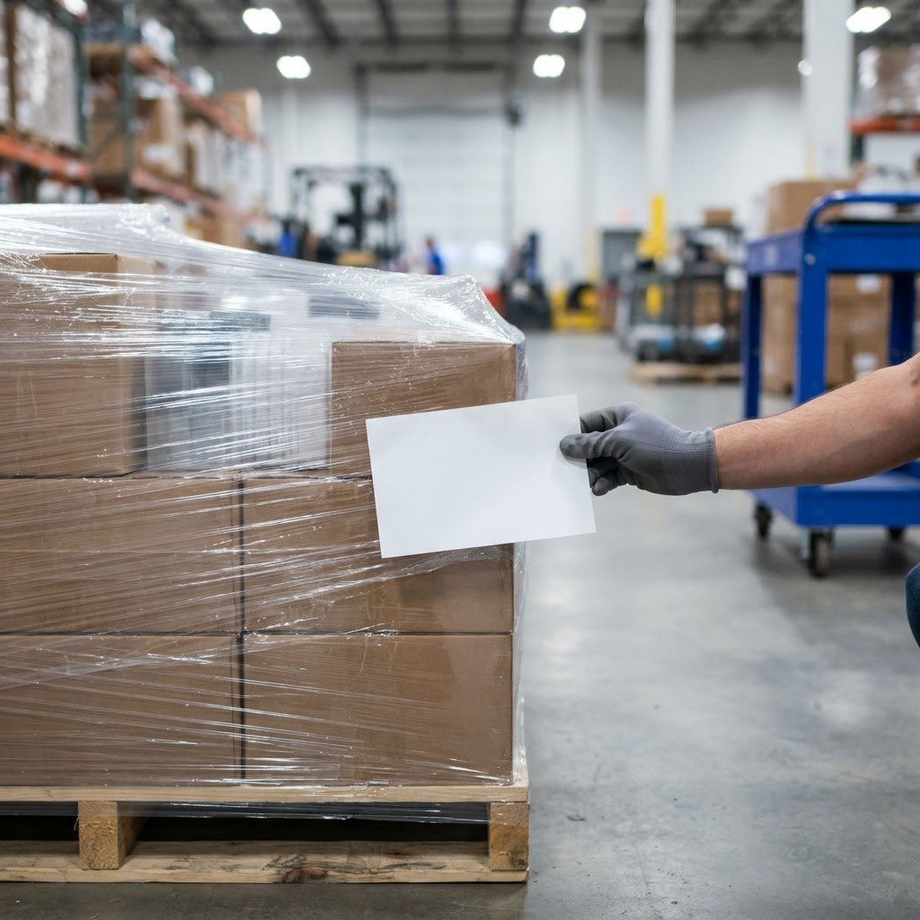 Detailed view of a prepared pallet ready for freight shipping