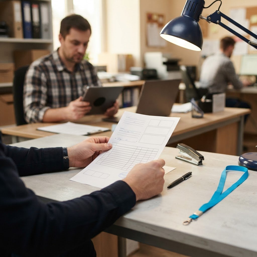 Professional hands reviewing shipping documents at a desk
