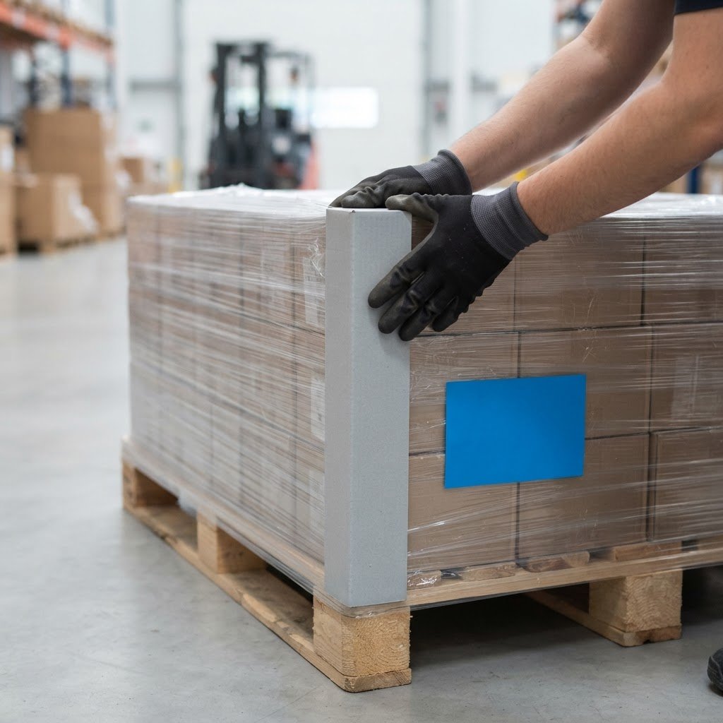 Close up of warehouse worker securing a pallet for shipment