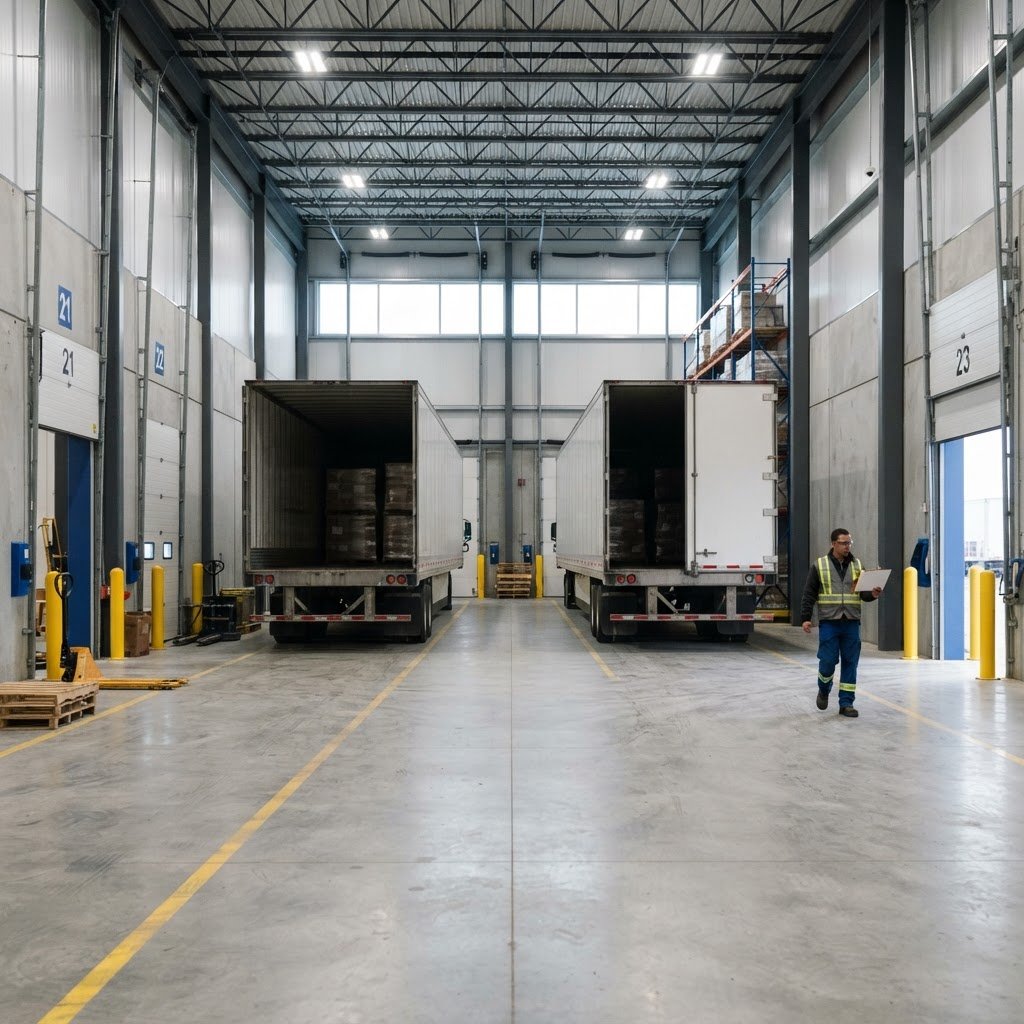 Orderly shipping bays at a professional distribution center