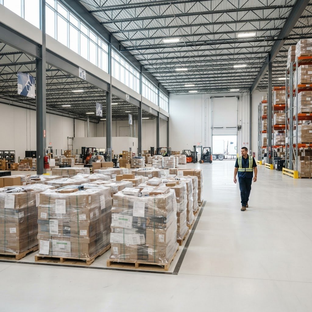 Clean, modern warehouse staging area in Ottawa