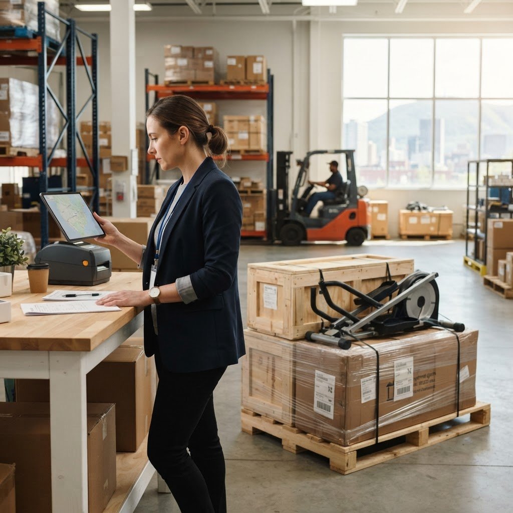 Logistics manager reviewing shipping plans on a tablet