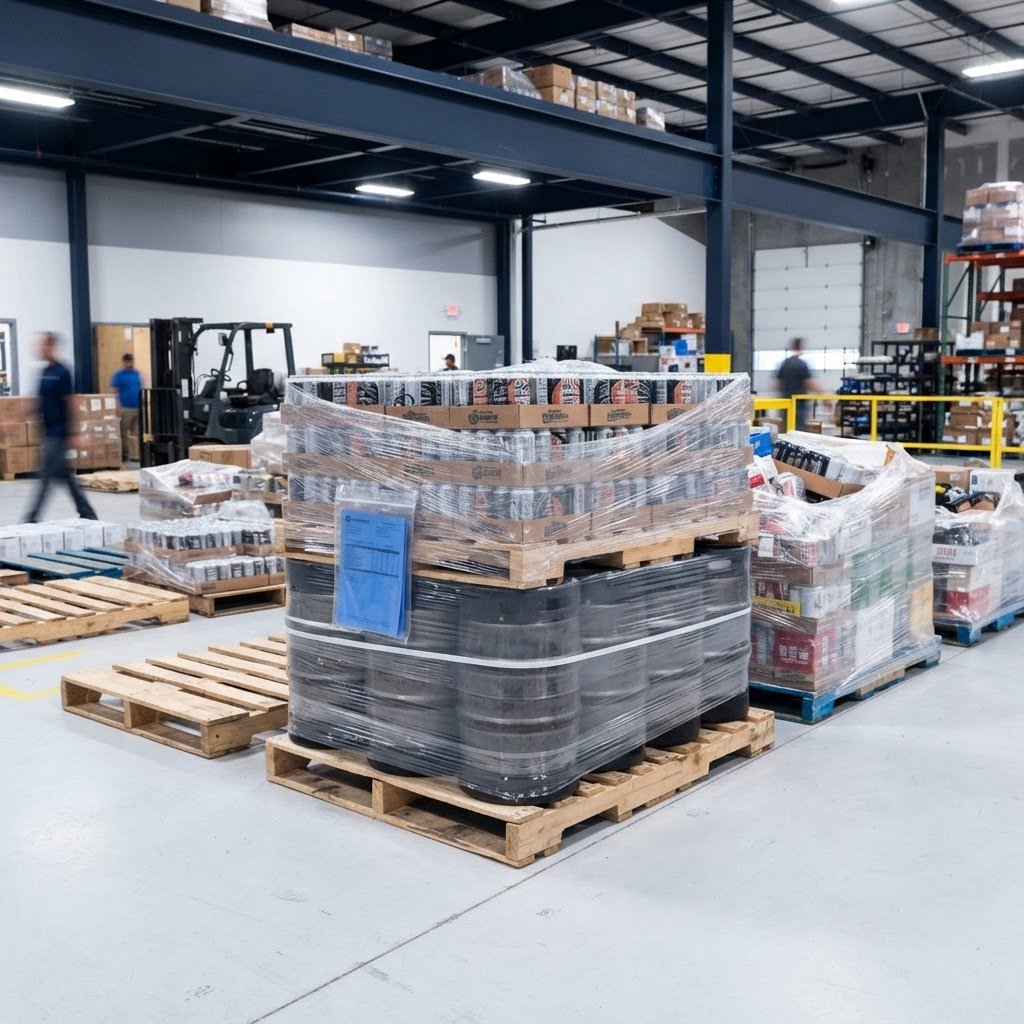 Organized pallets staged for LTL shipping