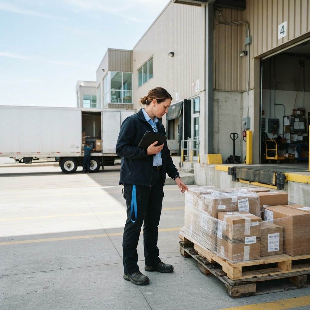 Logistics manager reviewing a shipment on a tablet