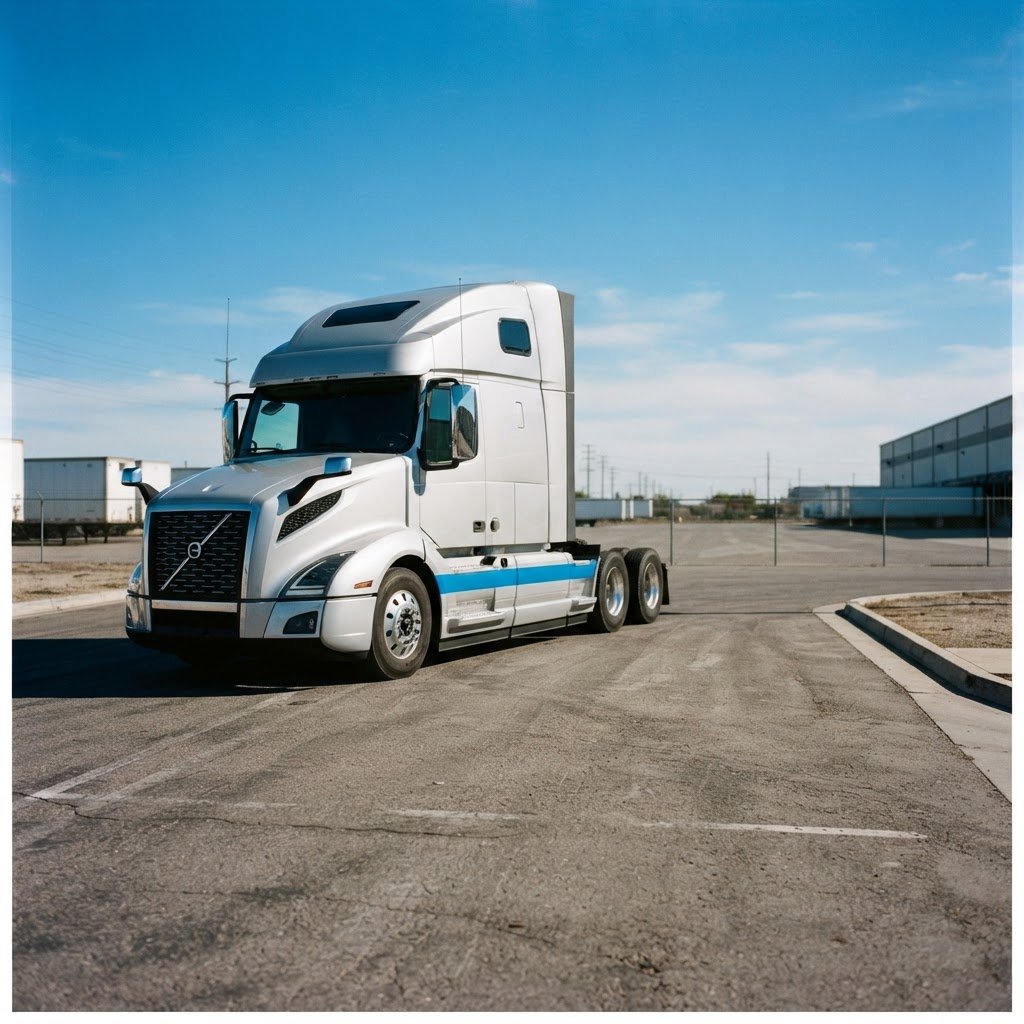 Modern transport truck parked in a logistics yard