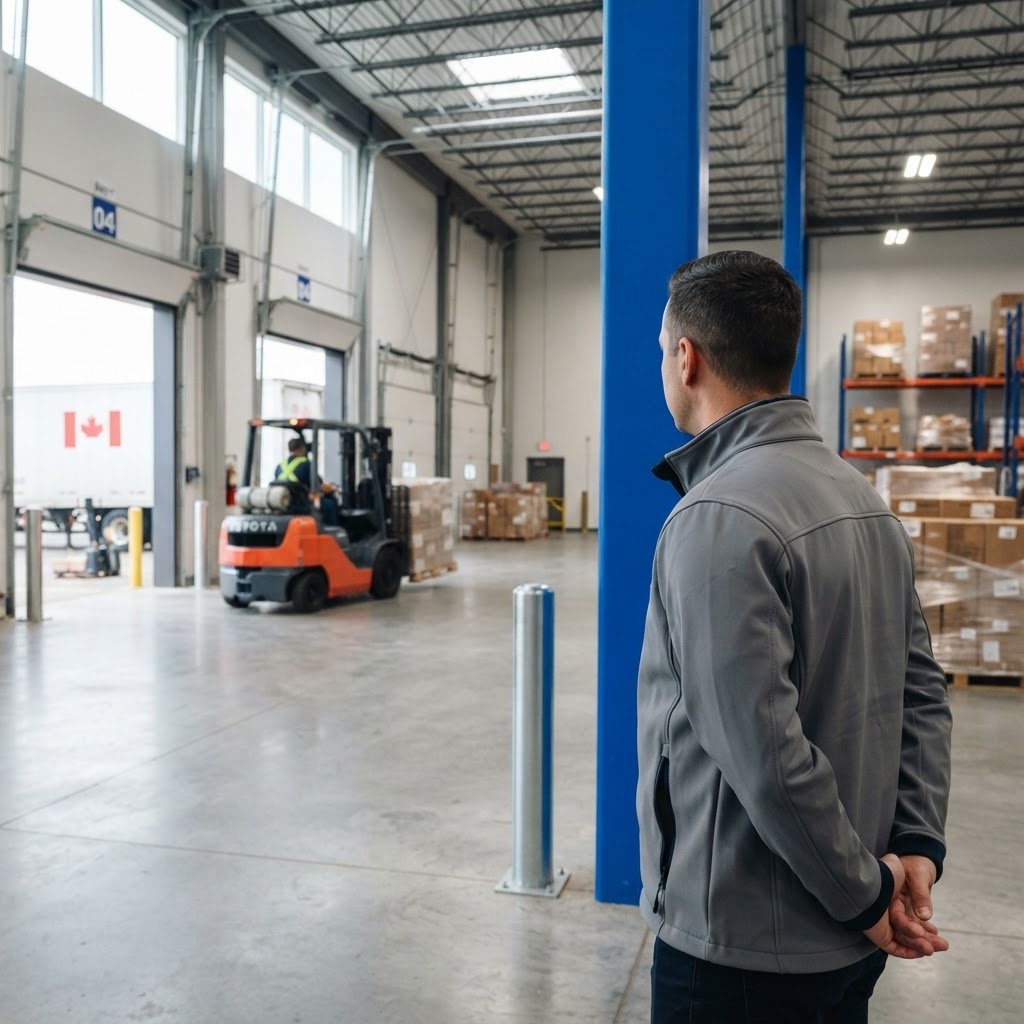 Warehouse manager overseeing loading zone operations