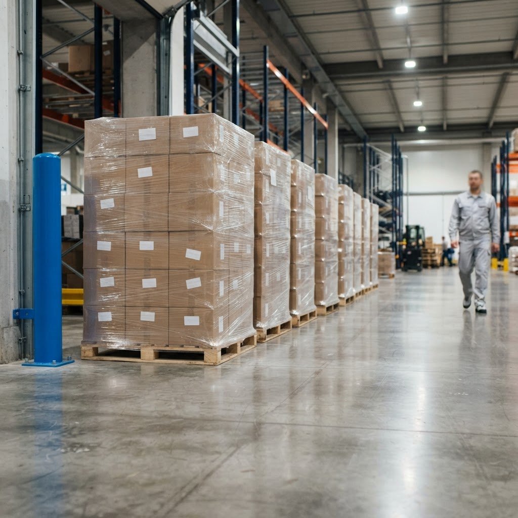 Organized pallets ready for shipping in a warehouse