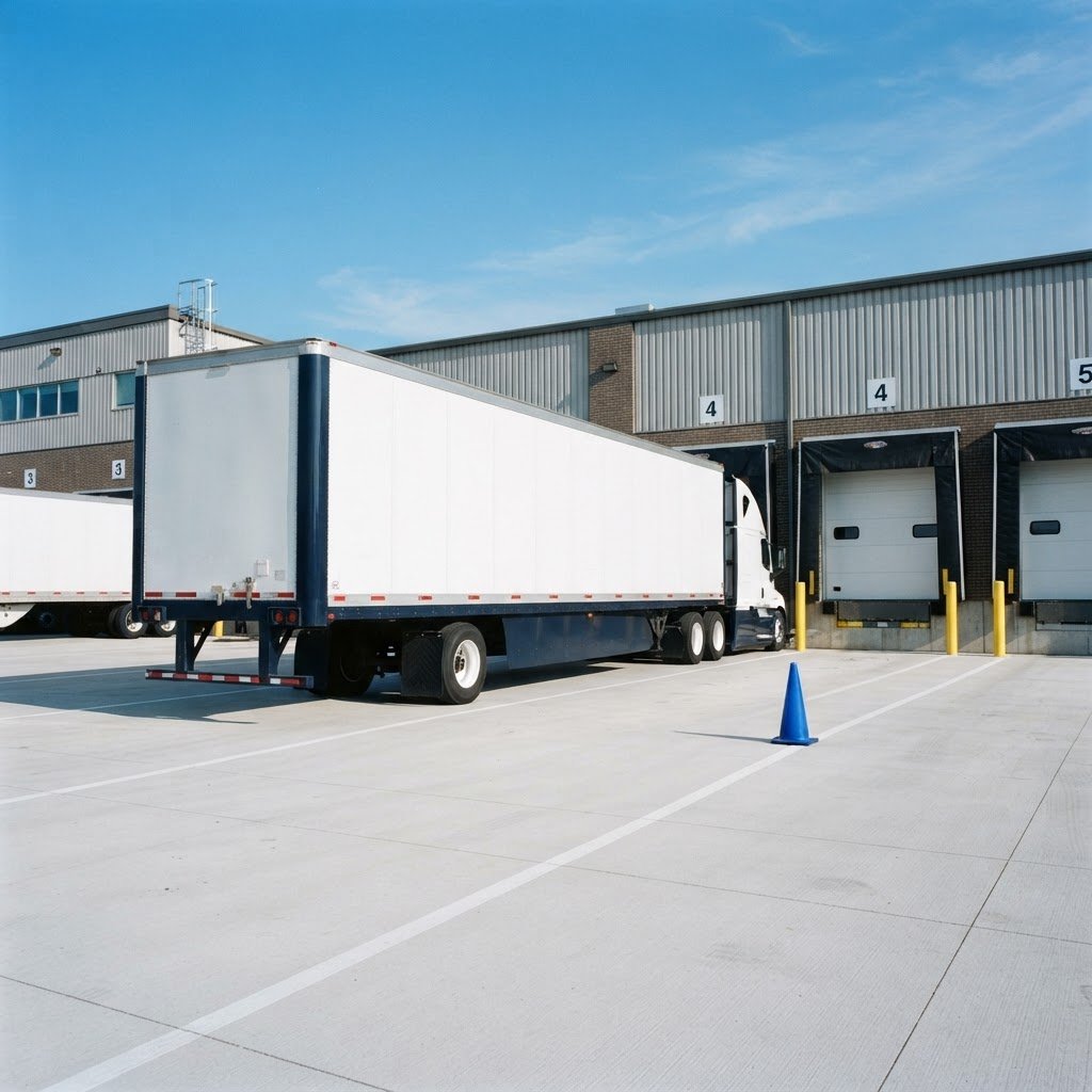 Regional transport trailer at an industrial loading dock