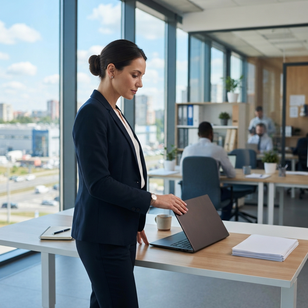 Logistics manager working confidently in a modern office