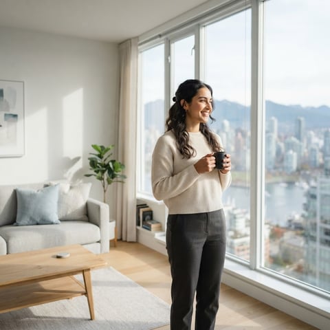 Young professional feeling confident in a modern bright condo