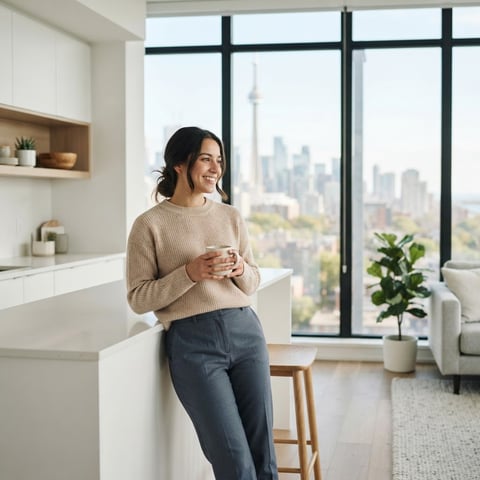 A young professional relaxing in a bright modern apartment