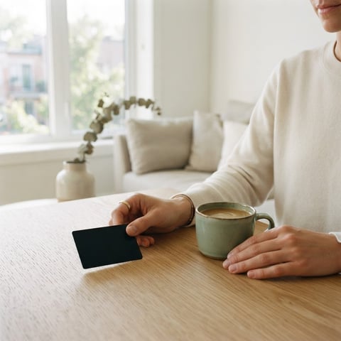 Hands holding a credit card on a clean surface