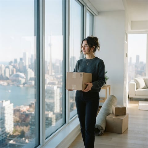 A young professional preparing for a move in a modern apartment