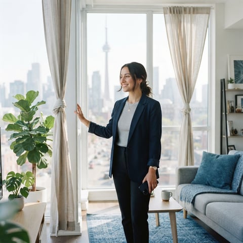A happy young professional relaxing in a modern apartment