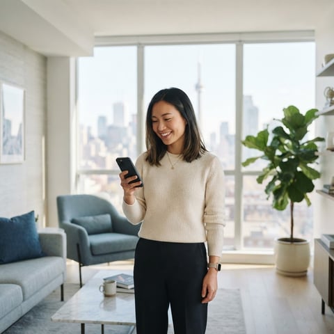 Young professional relaxing at home in a bright city apartment