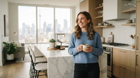 A happy tenant relaxing in a modern apartment