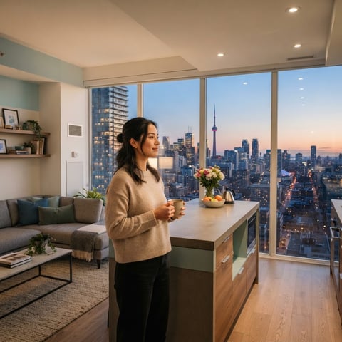 Professional landlord looking out at a city skyline