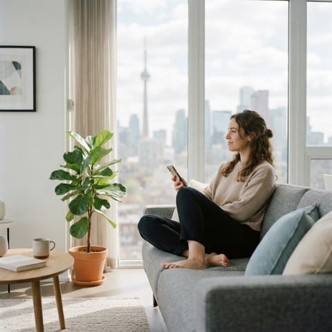 Professional relaxing in a sunlit modern apartment