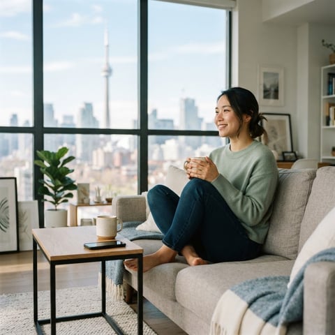 A young professional relaxing in a modern apartment