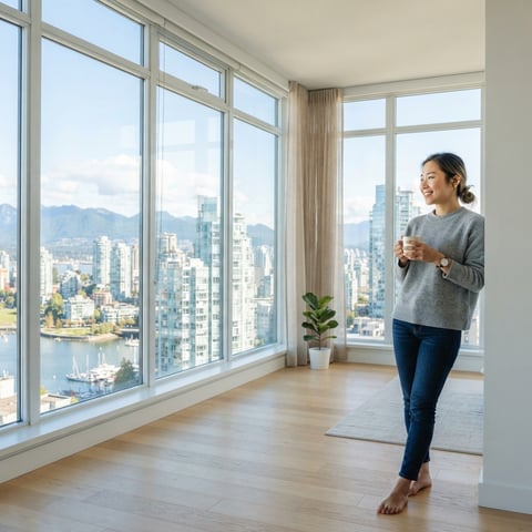 International student smiling in a new apartment rental