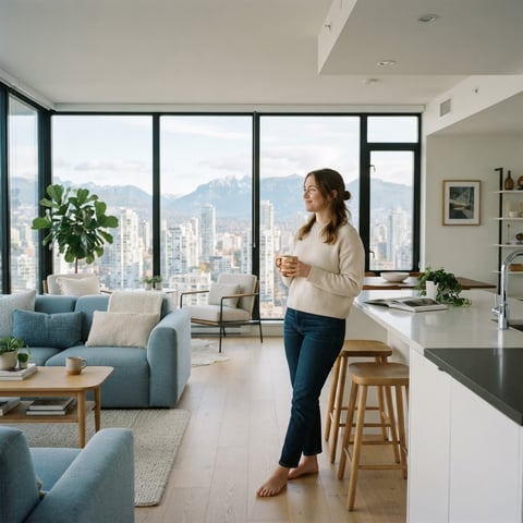 A young professional relaxing in a modern sunlit condo