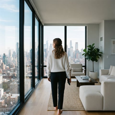 A relaxed professional in a bright modern apartment