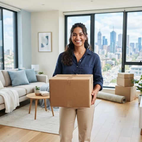 A happy tenant preparing to move out of an apartment