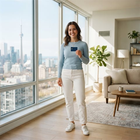 Young professional relaxing at home holding a credit card