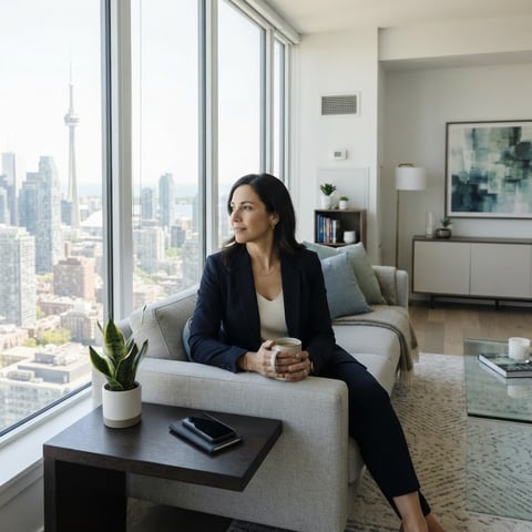 Property manager relaxing in a modern urban apartment