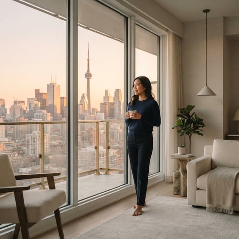 A young professional relaxed in a bright modern apartment