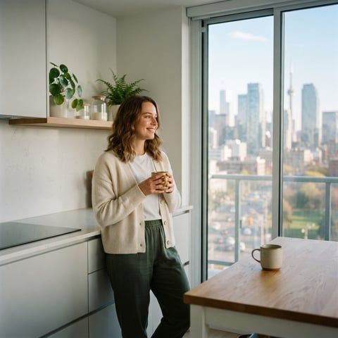 A young professional relaxing in a modern bright apartment