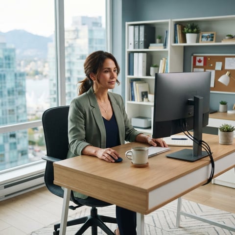 A landlord working in a clean professional home office