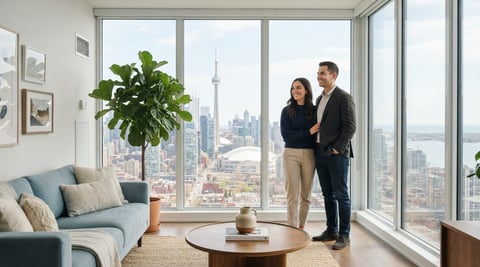 A young couple enjoying a bright modern apartment