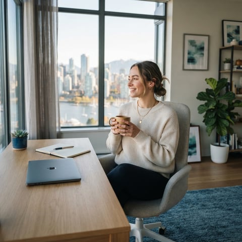 Landlord relaxing in a bright modern home office