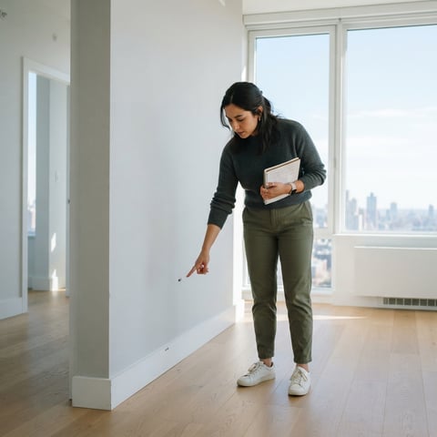 Young professional inspecting an unfurnished apartment wall