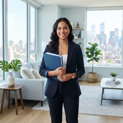 A young professional organizing personal rental records at home