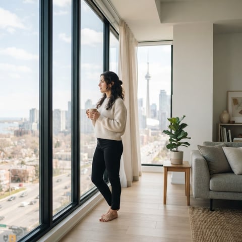 Young professional relaxing in a modern sunlit condo apartment