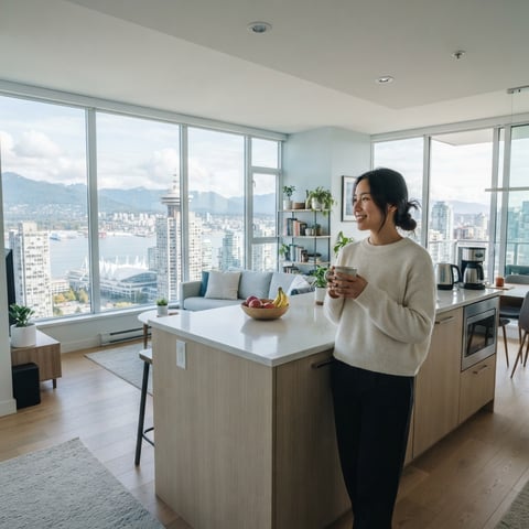 Young professional relaxing in a bright modern city apartment