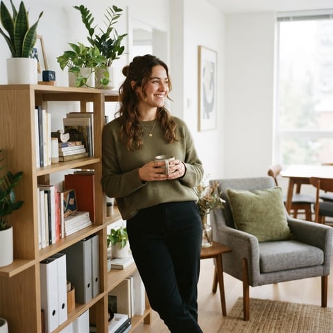 A young professional relaxing in a bright modern apartment