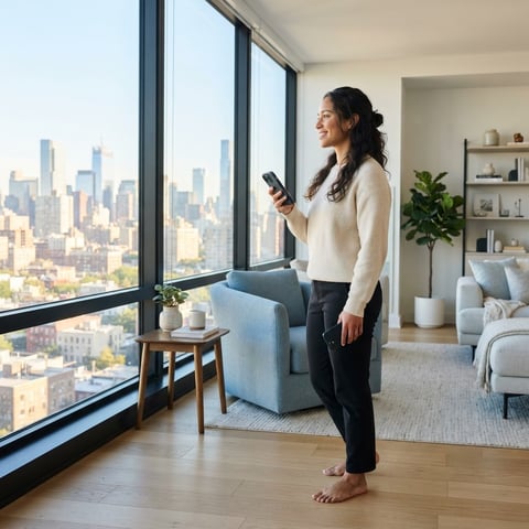 Young professional feeling calm in a modern apartment