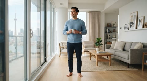 Young man relaxing in a modern bright apartment