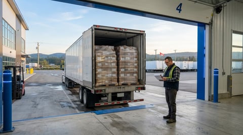 Professional worker at a clean loading dock preparing for long haul shipping