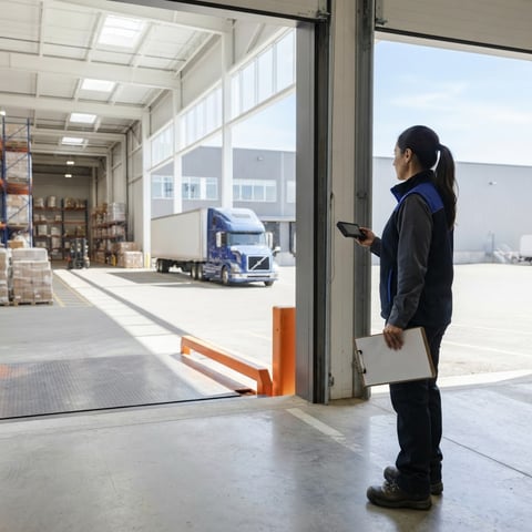 Logistics coordinator overlooking a loading dock in Montreal