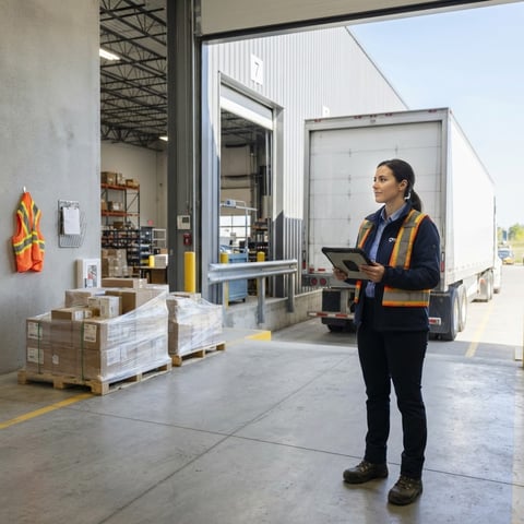 Logistics manager at a loading dock with pallets