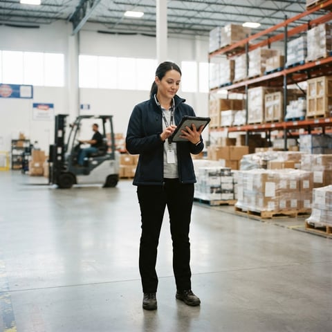 Logistics manager reviewing shipment details on a tablet
