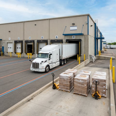 Semi truck backing into a clean loading dock