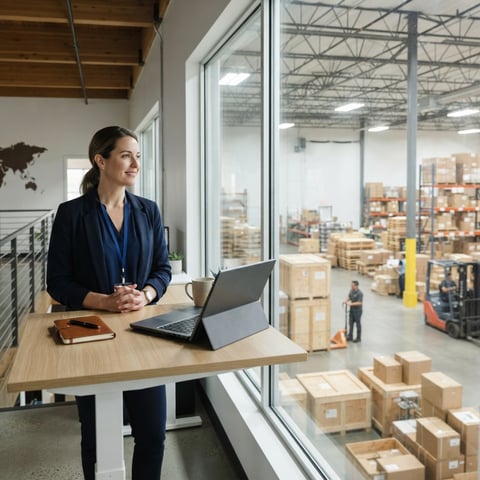 Logistics manager looking at a warehouse floor